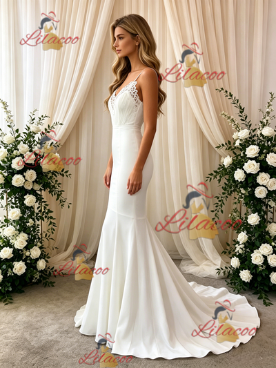White Mermaid Spaghetti Straps Wedding Dress