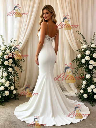 White Mermaid Spaghetti Straps Wedding Dress