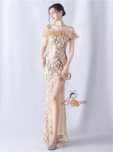 Mermaid Sequins Off the Shoulder Split Prom Dress