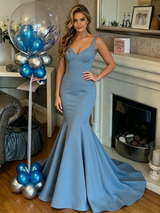 Blue Mermaid V-neck Prom Dress
