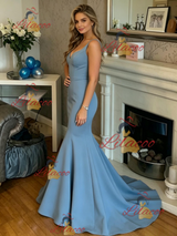 Blue Mermaid V-neck Prom Dress