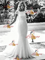 White Mermaid Lace V-neck Wedding Dress