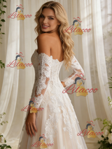 White Tulle Lace Long Sleeve Wedding Dress