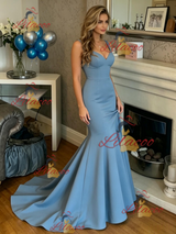 Blue Mermaid V-neck Prom Dress