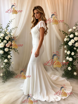 White Mermaid V-neck Lace Wedding Dress
