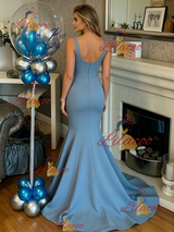 Blue Mermaid V-neck Prom Dress