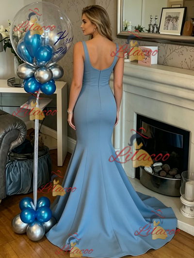 Blue Mermaid V-neck Prom Dress