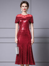 Burgundy Sequins Beading Mother Of The Bride Dress