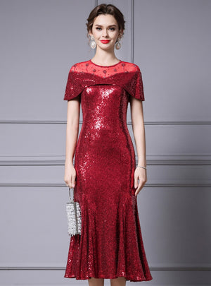 Burgundy Sequins Beading Mother Of The Bride Dress