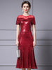 Burgundy Sequins Beading Mother Of The Bride Dress