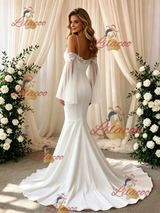 White Mermaid Straps Lace Wedding Dress