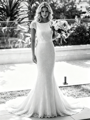 White Mermaid Lace V-neck Wedding Dress