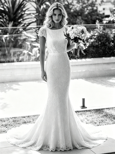 White Mermaid Lace V-neck Wedding Dress