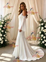 White Mermaid Straps Lace Wedding Dress