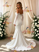 White Mermaid Straps Lace Wedding Dress