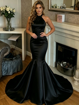 Black Mermaid Mermaid Halter Prom Dress