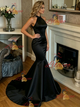 Black Mermaid Mermaid Halter Prom Dress
