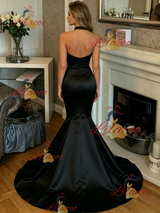 Black Mermaid Mermaid Halter Prom Dress