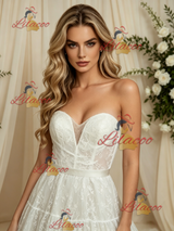 White Lace Strapless Wedding Dress