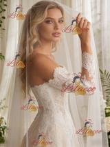 White Tulle Lace Long Sleeve Wedding Dress