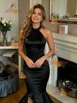 Black Mermaid Mermaid Halter Prom Dress