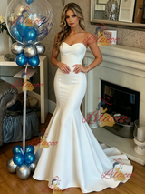 White Mermaid Strapless Prom Dress