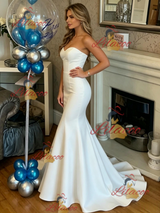 White Mermaid Strapless Prom Dress