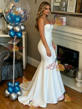 White Mermaid Strapless Prom Dress