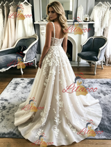Tulle Appliques Straps Wedidng Dress