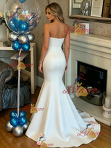 White Mermaid Strapless Prom Dress