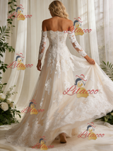 White Tulle Lace Long Sleeve Wedding Dress