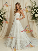 White Lace Strapless Wedding Dress