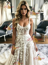 Tulle Appliques Straps Wedidng Dress