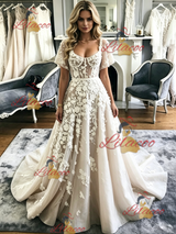Tulle Square Neck Appliques Wedding Dress