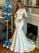 White Mermaid Short Sleeve Prom Dress