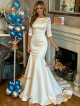 White Mermaid Short Sleeve Prom Dress