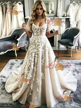 Tulle Square Neck Appliques Wedding Dress