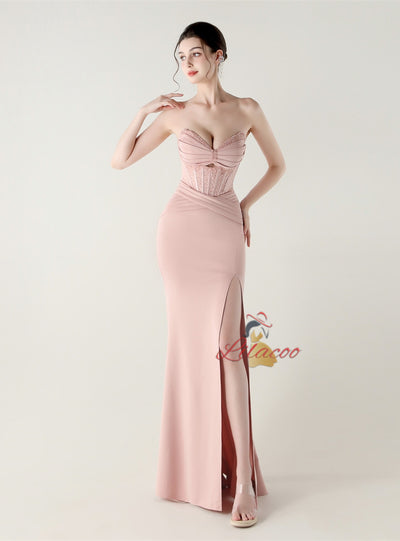 Mermaid Strapless Beading Split Prom Dress