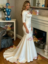 White Mermaid Short Sleeve Prom Dress