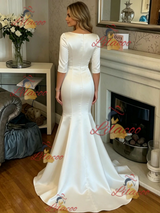 White Mermaid Short Sleeve Prom Dress