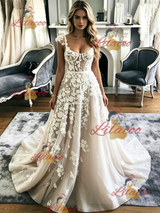 Tulle Lace Appliques Straps Wedding Dress