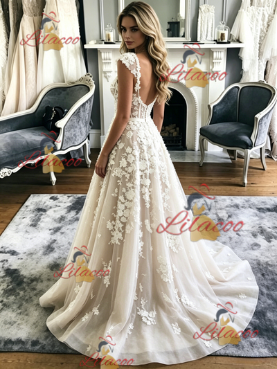 Tulle Lace Appliques Straps Wedding Dress