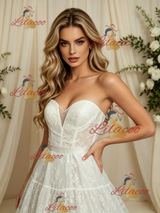 White Lace Strapless Wedding Dress