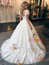 White Lace Puff Sleeve Wedding Dress