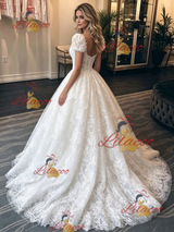White Lace Puff Sleeve Wedding Dress