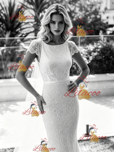 White Mermaid Lace V-neck Wedding Dress