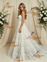 White Lace Strapless Wedding Dress