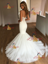 White Mermaid Spaghetti Straps Lace Wedding Dress