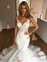 White Mermaid Spaghetti Straps Lace Wedding Dress