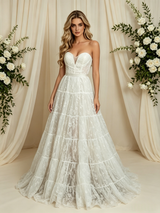White Lace Strapless Wedding Dress